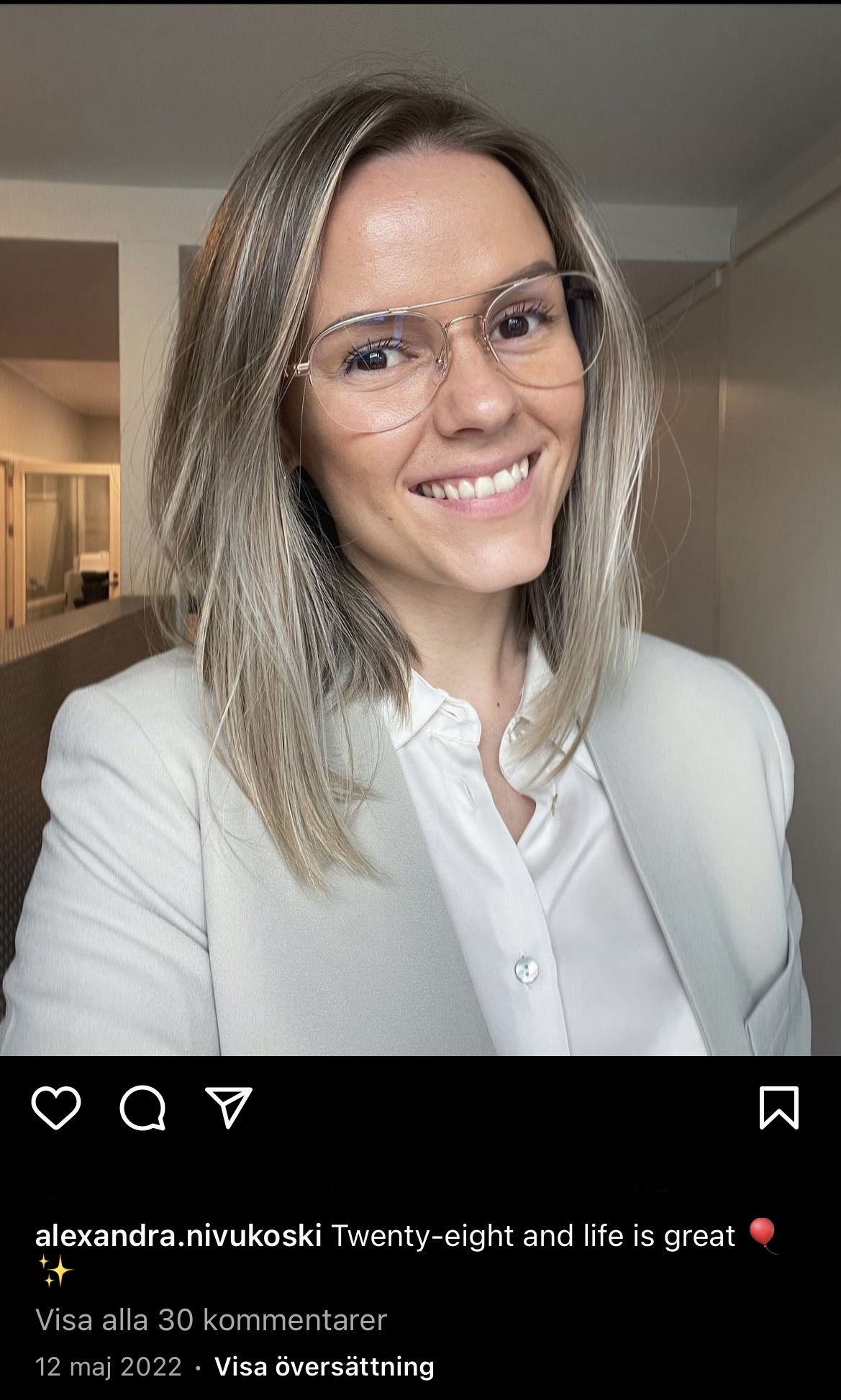 Alexandra på sin 28-årsdag, kort innan sjukskrivningen